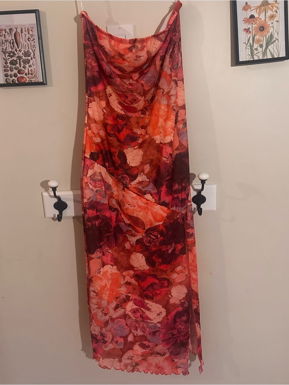 Caution To The Wind Floral Maxi Slip Skirt in Red and Orange